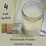 powder laundry soap in glass jar with ingredients