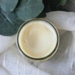 homemade vapor rub in glass jar with eucalyptus